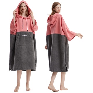 Hiturbo Surf Handtuch Poncho Umziehhilfe - Herren und Damen Changing Robe badeponcho Umkleidehilfe Surfen Strand Rosa/Grau