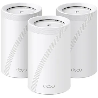 TP-Link Deco BE65 Wi-Fi 7 Mesh WLAN Set(3 Pack), Tri-Band 5760 Mbit/s (6 GHz) + 2880 Mbit/s (5 GHz) + 574 Mbit/s (2,4 GHz), 6 Streams, 4× 2,5G Ports, 1× USB 3.0