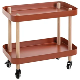 Servierwagen , Naturfarben, Rot, Buchefarben , Holz, Metall , Buche , massiv , rechteckig , rund , 30x47x50 cm , Stauraum, Flaschenfach, offenes Fach , Esszimmer, Barmöbel, Barwagen