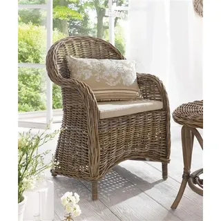 Rattansessel "Koboo Grey" grau, handgefertigt, Rattanstuhl inkl. Sitzkissen, Komfort Sitzhöhe, Korbsessel - Grau