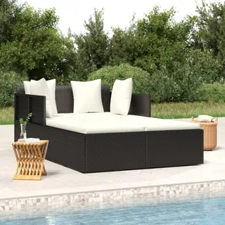 The Living Store Sonnenliege mit Kissen Schwarz 182x118x63 cm Poly Rattan - Schwarz