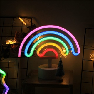 ENUOLI LED Nette Bunte Neon Regenbogen Zeichen Lichter Regenbogen Neonlicht mit Basis Batteriebetriebener Neon Nachtlicht Led Neon Sign für Kinderzimmer Wohnzimmer Festival Party Dekoration