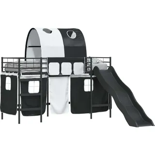 vidaXL Etagenbett für Kinder mit Vorhängen Schwarz 75 x 190 cm Metall - Schwarz