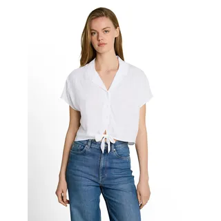 Shirtbluse TOM TAILOR DENIM, Damen, Gr. XL, weiß, Web, Obermaterial: 100% Viskose, unifarben, regular fit normal, Blusen Shirtbluse, mit Knotendetail