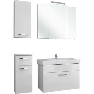 Saphir Badmöbel-Set "Quickset 4-teilig, Keramik-Waschtisch mit LED-Spiegelschrank" 5 Stk. tlg., weiß glanz