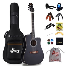 Winzz 4/4 Akustik Gitarre Anfänger Erwachsene Volle Größe Westerngitarre Set 41 Zoll Schwarz Akustikgitarre Kits