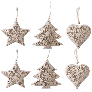 Valery Madelyn 6er Set 11-12cm Metall Weihnachtsanhänger Weihnachtsdeko hohles Herz Stern Baum Anänger Weihnachtsdekoration zum Aufhängen für Christbaumschmuck MEHRWEG Verpackung