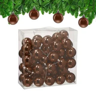 Relaxdays Weihnachtskugeln im 50er Set, Kunststoff, D: 6 cm, Festliche Weihnachtsbaumdeko, Baumschmuck glänzend, braun