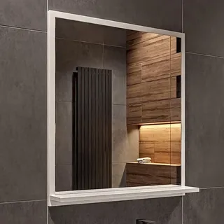 hajduk furniture Badspiegel mit Ablage Weiß - H:70 x B: 60 cm - Bathroom Mirror - Moderner Badezimmer Spiegel Rechteckig - Wandspiegel mit Regal - Weiß