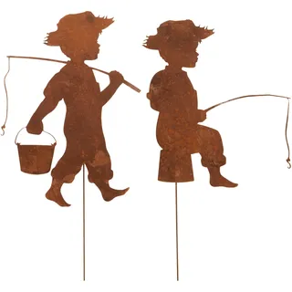 Storm's Gartenzaubereien Gartenstecker in Rost Metall Angler 2er Set zum Stecken 34cm x 16-18cm für Teich Deko Beetstecker