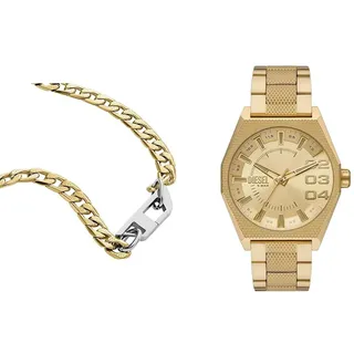 Diesel Herren-Edelstahl-Quarz-Dreizeigeruhr und Schmuck-Set