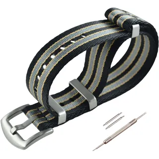 MZBUTIQ 20mm Schwarz/khaki/grau Sicherheitsgurt Uhrenarmband Nylon Watch Straps Ersatz für Herren Damen Gebürstete Schnalle