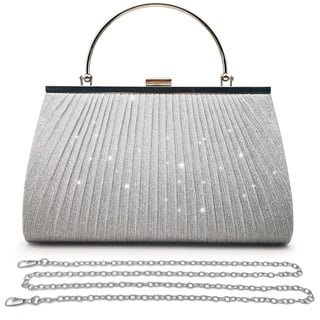 Pahajim Handtasche Damen Klein Clutch Glitzer Tasche Abendtasche Damen Elegante Brauttasche Umhängetasche für Hochzeit Party Date (Silber)