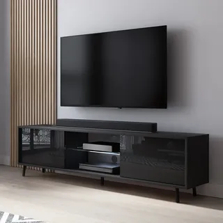 TV-Lowboard Lefyr in Schwarz mit Hochglanzfronten und LED-Beleuchtung, 140 cm - Schwarz