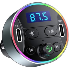 Bluetooth Adapter Auto 5.3 FM Transmitter für Freisprechanrufe mit PD 20W Zigarettenanzünder Bluetooth FM Radio Adapter Transmitter für Auto Bluetooth Auto Musik Adapter Bluetooth Radio Auto