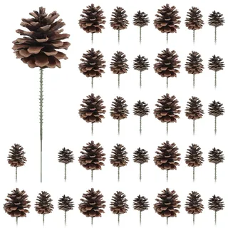 Larber 36 Stück Tannenzapfen, 3 Größen Kiefernzapfen mit Grünen Picks,Zapfen Natur für Weihnachtsbaum, Weihnachtskranz, Girlande, Handwerk, Thanksgiving, Herbst, Home Decor