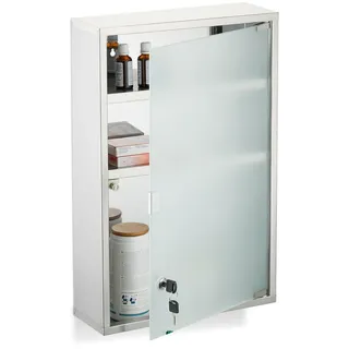 Relaxdays Medizinschrank , Silberfarben , Metall, Glas , Uni , Rechteckig , 38x58x13 cm , Badezimmer, Badmöbel, Medizinschränke