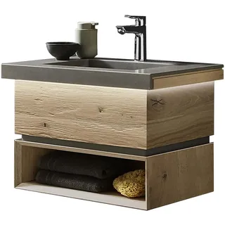 Valdera Waschtischkombi , Grau , Metall , Wildeiche , massiv , 1 Schubladen , 62 cm , Goldenes M, Made in Germany, Dgm , Badezimmer, Waschbecken & Armaturen, Waschtische