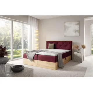 Boxspringbett Schlafzimmerbett HELIOS 200x200cm in Stoff Rouge Bordeauxrot - Rot