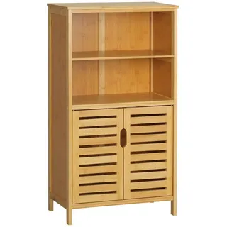 kleankin Badezimmerschrank, Unterschrank aus Bambus, Badschrank mit Lamellentüren, natur 50L x 29B x 92H cm