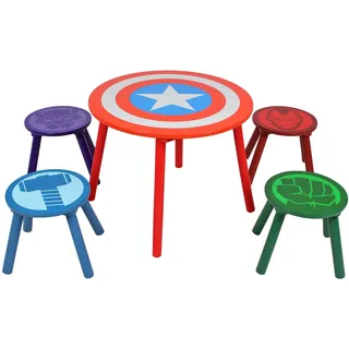 Marvel Avengers Tisch- und Hocker-Set für 4 Personen, hält bis zu 30 kg pro Hocker, perfekt zum Spielen und für Aktivitäten, klein, mehrfarbig