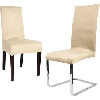 BEAUTEX 2er Set LEA Stuhlhusse, elastische Uni Stretch-Husse aus Samt Mikrofaser Farbe wählbar (Creme)