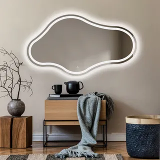 Unregelmäßiger asymmetrischer Spiegel mit LED Beleuchtung 174x94 cm - mit LED Beleuchtung - LED Farbe Kaltweiß 7000K - Individuell Nach Maß - Beleuchtet Wandspiegel Lichtspiegel Badezimmerspiegel - Sensor Schalter - CHM223 - Transparent