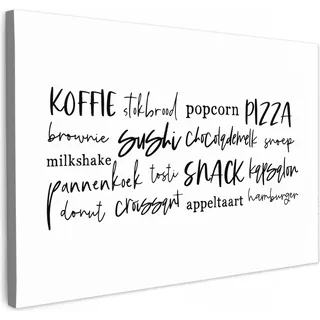 MuchoWow® - Leinwandbilder - Lebensmittel - Speisekarte - Speisesaal - Schrifttafel - Weiß - Texttafel, Wandbild, Wanddeko Bilder Wohnzimmer, 60x40cm - Bunt