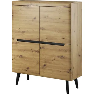 NORDI NK107 Kommode mit 4 Türen und 4 Einlegeböden, Eiche Artisan/Schwarz, Skandinavischer Stil, Furniture24