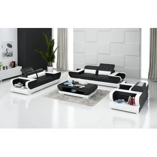 Sofagarnitur Wohnzimmer Garnitur Leder Polster Couchen Sofa 3+2 Set - Weiß