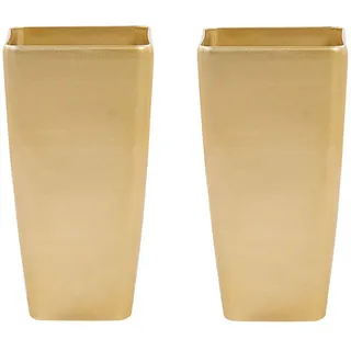 Beliani Blumentopf 2er-Set gold rechteckig 30/30/57 cm Modi , Goldfarben , Stein , 57 cm , Dekoration, Blumen & Blumentöpfe, Übertöpfe