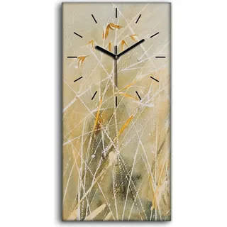 Wanduhr Uhr Wandbild Leinwand Kunstdruck 30x60 Foto Aquarell Langes Gras Wiese - schwarze Hände - Gelb