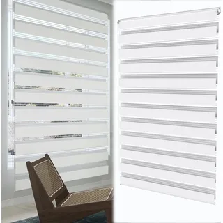YUENFONG Zebrarollo Seitenzugrollo Doppelrollo Raumgestaltung Rollos Für Schlafzimmer, Büro, Küche, Wohnzimmer, Arbeitszimmer, Badezimmer (Weiß, 60x120cm) - Weiß