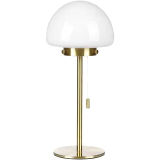 BELIANI Tischlampe Gold Metallsockel, Glasschirm, Zugschalter, minimalistischer Stil Bürolicht für zu Hause - Gold, Weiß