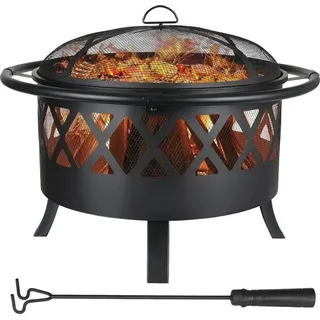 3-in-1 Feuerschale Garten - Feuerstelle mit Grillrost - Funkenschutz - Ø 81 cm - Eisen - Für Terrasse und Outdoor