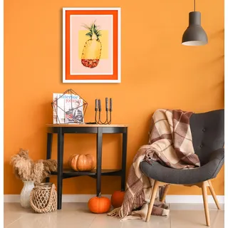 queence Bild mit Rahmen »Ananas, gelb, orange«, Ananas-Essen-Lebensmittel-Obst-Obst Bilder, (1 St.), Poster mit buntem Acrylglas Passepartout queence weiß