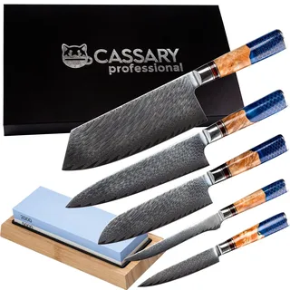 Damastmesser set mit wetzstein für messer. Japanisches messer set und professioneller schleifstein messerschärfer. Damast küchenmesser perfekt für präzisionsschnitte. Professionelles Kochmesser (5set)