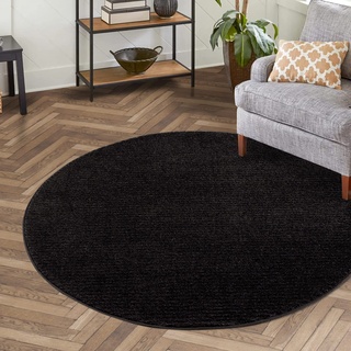 carpet city Teppich Einfarbig Graphite Wohnzimmer - Rund 160x160 cm - Hochtief-Streifen-Muster, 3D-Effekt - Kurzflor Teppiche Modern - Deko Home&Living