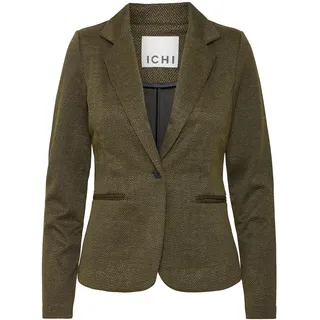 ICHI IHKATE Jacquard Damen Blazer Jackenklazer mit Reverskragen Paspeltaschen V-Ausschnitt 1-Knopf-Form leicht elastisch Slim fit, Größe:L, Farbe:Black/Lizard Herringbone (203618)