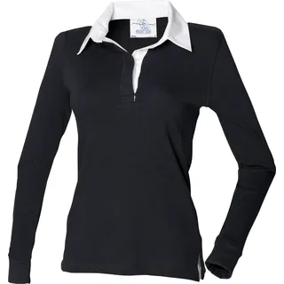 Front Row Damen Rugby Polo-Shirt, Langarm RW479 (4XL) (Schwarz/Weiß) - Schwarz