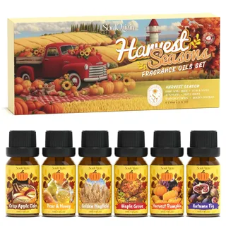 SoulOrigin Herbst Ernte ätherische Öle Set, Duft Öl Set für Öl Diffusoren, Duftöle für Seife Kerze Herstellung 6x10ml - Knuschige Apfel Zider, Birne & Honig, Herbst Feige, Ahorn Grove