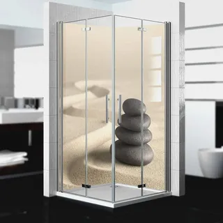 Eck-Duschrückwand wasserfest Motiv: Zen V6, 2 x 90x200 cm, als Badrückwand zum Fliesenersatz, als Dekorwand, Wandverkleidung und Duschplatte aus Aluminium - Germany