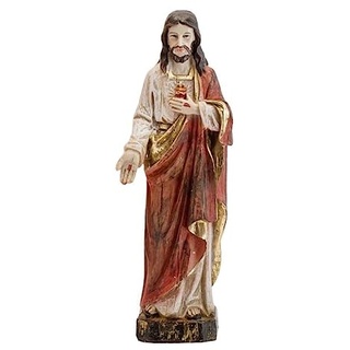 DRW Heilige Figur Herz Jesu Holz Stil Handbemalt Harz 13 cm