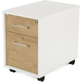 Gewinde aus Metall, mit 1 Schubladen und 1 Ordner, 42 x 64 x 53 cm, Weiß/Eiche
