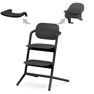 Cybex Gold LEMO Hochstuhl 3in1-Set, Mitwachsend, 6 Monate - 99 Jahre, Verwendbar ab Geburt durch separaten Gold Bouncer, Inkl. Baby-Set und Snack Tray, Buchenholz/Aluminium/Kunststoff, Stunning Black