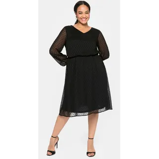 Abendkleid SHEEGO "Abendkleid", Damen, Gr. 52, Normalgrößen, schwarz, 100% Polyester, gemustert, unifarben, knielang, V-Ausschnitt, Kleider Abendkleid