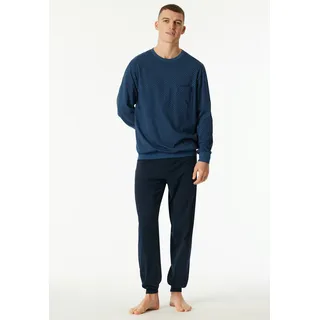 Schlafanzug SCHIESSER "Comfort Essentials", Herren, Gr. 50, atlantikblau, Single Jersey, Obermaterial: 100% Baumwolle, bequem lang, Rundhals, Homewear-Sets Schlafanzug, mit angenehmen Bündchen