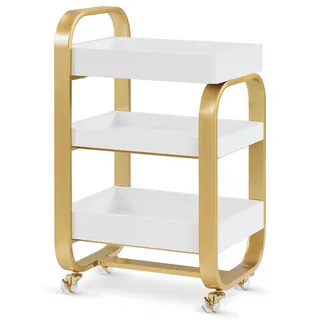 ELEGUE Rollwagen Servierwagen, 3-stufiger Stylisten Kosmetikwagen mit Rollen, Arbeitswagen Kosmetik, Moderner Arbeitswagen für Bad & Wohnzimmer, Beauty & SPA Wagen 2085 (Gold)