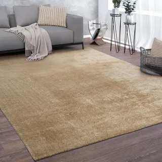 Paco Home Teppich Wohnzimmer Kurzflor Weich rutschfest Modern Einfarbiges Muster Beige, Grösse:300x400 cm