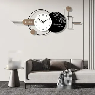 GSWBO Modern Große Wanduhr, Stille wanduhr Ohne Tickgeräusche, Kreativer Minimalistisch Stil Dekorative Wanduhr, Metallrahmen, für Küche Schlafzimmer Büro,100 * 40 cm (Schwarz und Weiß)